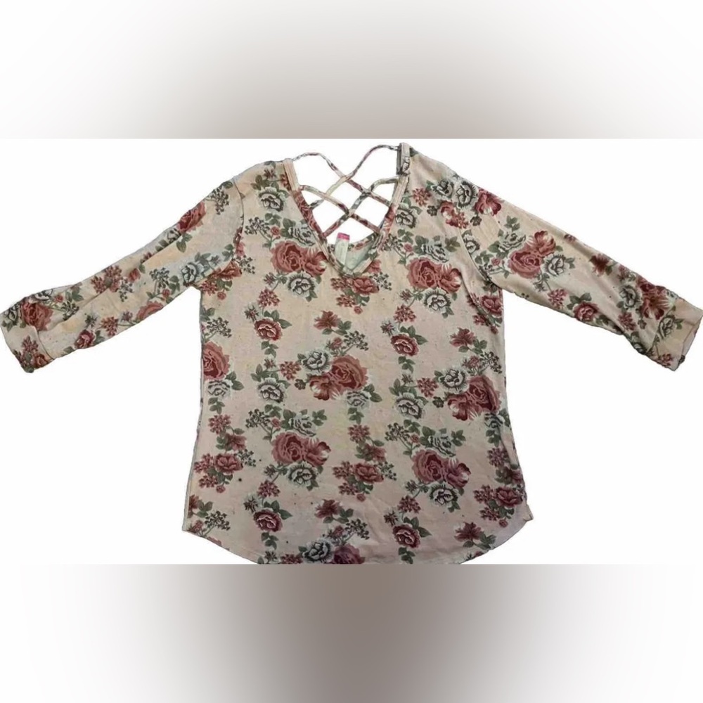 No Boundaries Crisscross Floral Lightweight Sweater XL